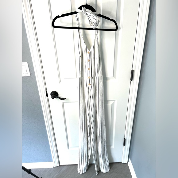 Stradivarius Women Wide Leg Halter Neck Jumpsuit Striped Size- Small - Picture 2 of 8